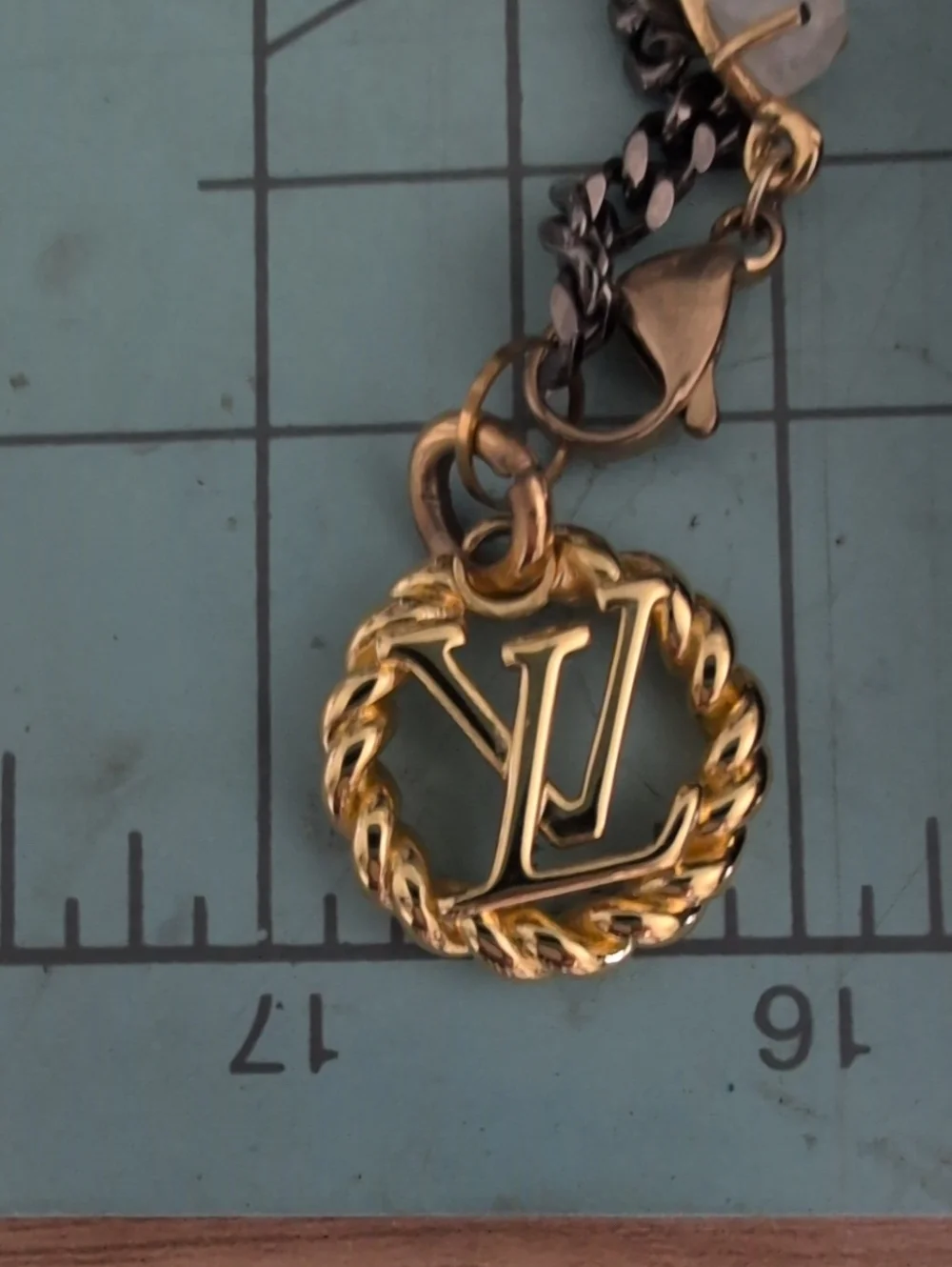 Louis Vuitton Gold On Black Rhodium Flat Curb Chain Necklace Moonstone Accents